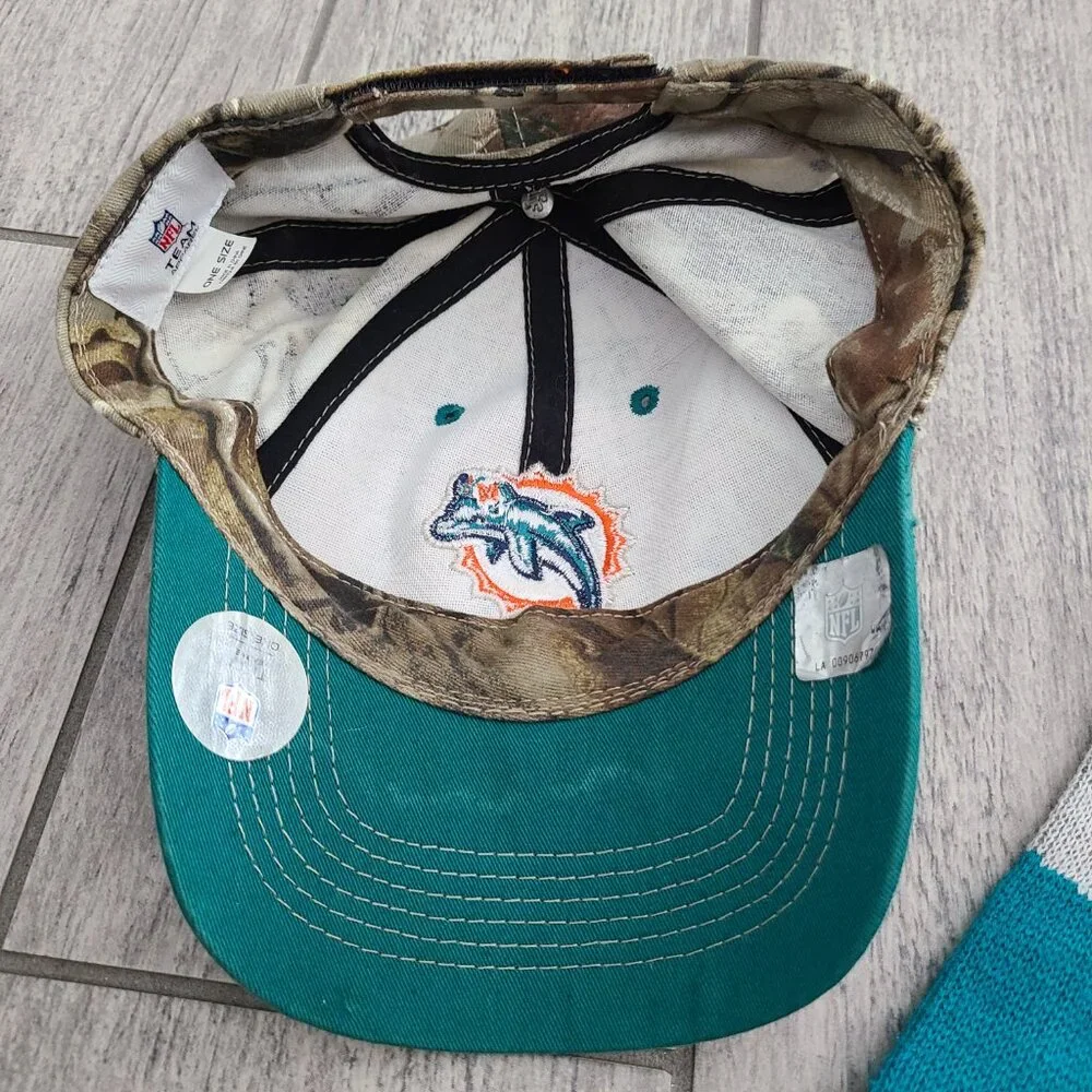NFL Miami Dolphins Camo Hat & Knit Scarf Set Team Apparel One Size